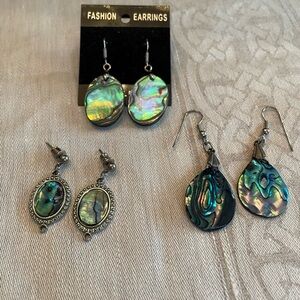Abalone Shell Drop Earrings - Iridescent Green Blue - Fashion